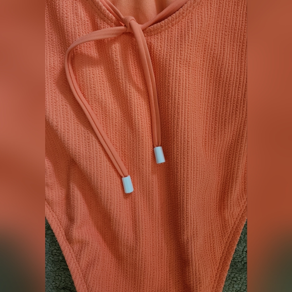 NWT Sanctuary Orange One Piece Plunging V-Neck Lace Up Back Swimsuit S - Picture 4 of 5